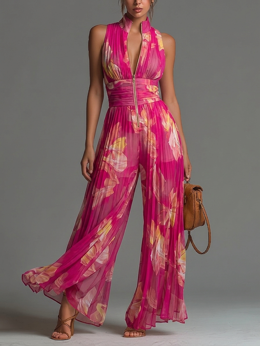 Mono Hailey | Chiffon Plisado Floral Fucsia