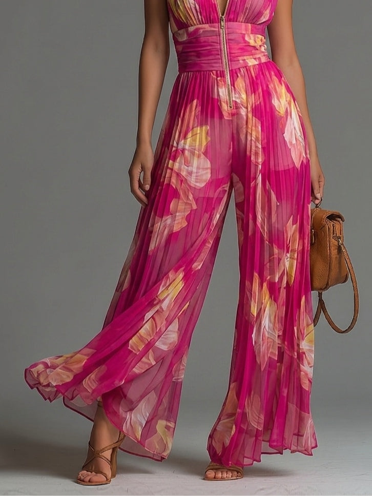 Mono Hailey | Chiffon Plisado Floral Fucsia